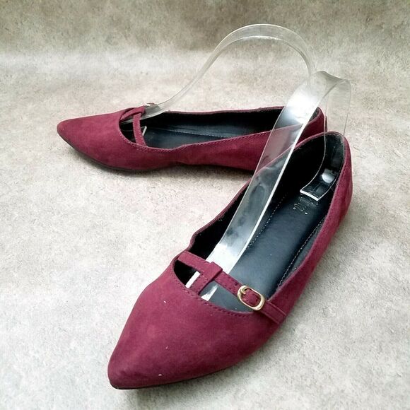 Fioni Womens Sz 7 M Red Wine Suede Pointed Toe Slip On Ballet Flats - Picture 7 of 9